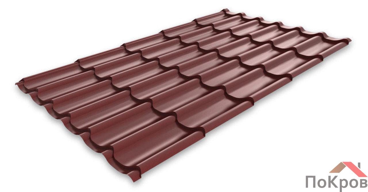Металлочерепица МП Монтеррей (ПЭ-01-8017-0.45) коричневый шоколад